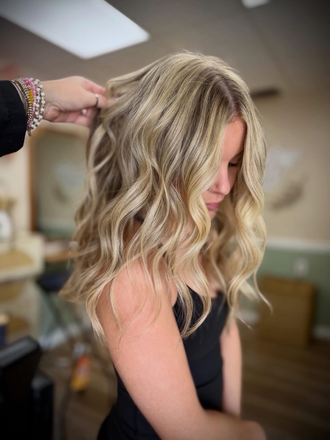 Blonde waves styled at the salon